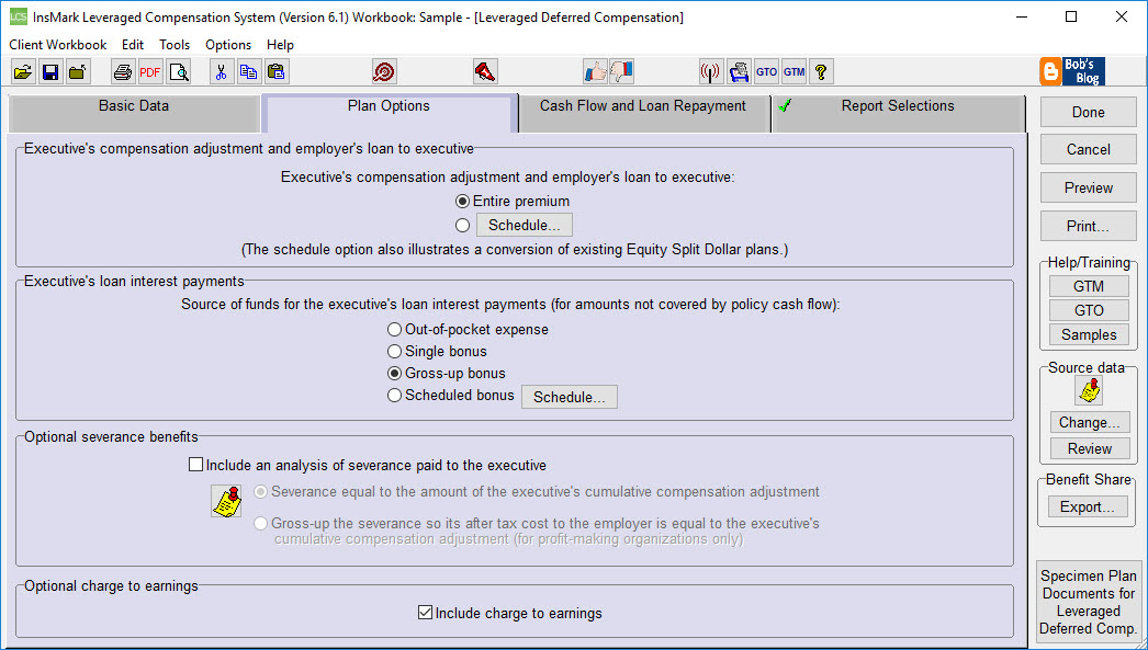 Leveraged Compensation - Sample Input Screen 2